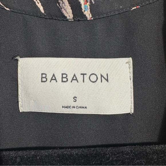 Aritzia Babaton Quincy Black Floral Trench Coat Pockets Tie Closure Size Small - Picture 4 of 14